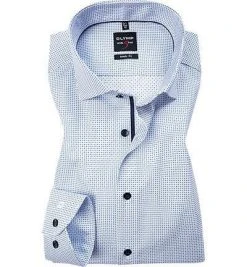 OLYMP Level Five Body Fit 2104/74/11 Hemd, Baumwoll-Stretch, Weiß-bleu gemustert, Bleu