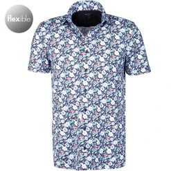 OLYMP Luxor Modern Fit 1234/72/35 Kurzarmhemd, Jersey geruchshemmend, Blau gemustert, Rot