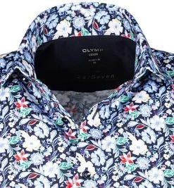 OLYMP Luxor Modern Fit 1234/72/35 Kurzarmhemd, Jersey geruchshemmend, Blau gemustert, Rot -hemdenverkauf 360150 norm2