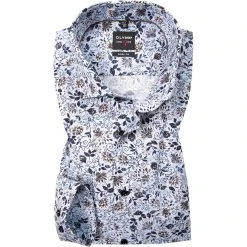 OLYMP Level Five Body Fit 69EL 2160/79/11 Hemd, Baumwolle, Extra langer Arm, Weiß-blau gemustert, Bleu