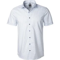 OLYMP Level Five Body Fit 2104/72/11 Kurzarmhemd, Baumwolle, Weiß-hellblau gemustert, Bleu