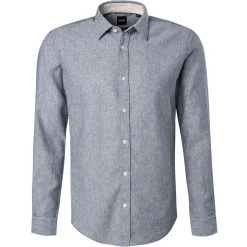 BOSS Hemd Ronni 50449144/402 Slim Fit, Leinen-Stretch, Blau meliert, Dunkelblau