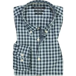 Marc O'Polo Hemd 121 7028 42140/B89 Shaped Fit, Popeline, Blau kariert, Hellblau