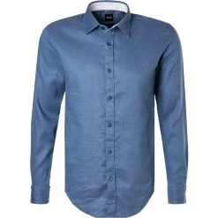 BOSS Hemd Ronni 50448896/489 Slim Fit, Leinen, Blau meliert, Blau