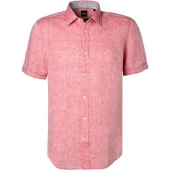 BOSS Hemd Luka 50448869/628 Kurzarmhemd, Regular Fit, Reines Leinen, Hellrot meliert