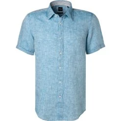 BOSS Hemd Luka 50448869/443 Kurzarmhemd, Regular Fit, Reines Leinen, Hellblau meliert
