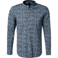 BOSS Hemd Rolfo 50451837/403 Slim Fit, Leinen, Blau-silber gemustert, Blau-silber