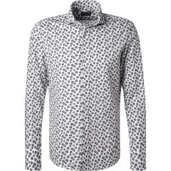 fakts Hemd 6006/117 Slim Fit, Baumwolle, Weiß-blau gemustert, Weiß