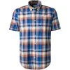 camel active Hemd 409237/5S34/90 Kurzarmhemd, Regular Fit, Baumwolle, Blau-orange kariert, Blau