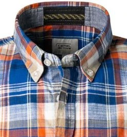 camel active Hemd 409237/5S34/90 Kurzarmhemd, Regular Fit, Baumwolle, Blau-orange kariert, Blau -hemdenverkauf 361956 norm2