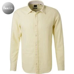 BOSS Hemd Ronni 50449144/736 Slim Fit, Leinen-Stretch, Gelb gestreift, Gelb