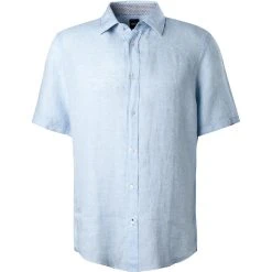 BOSS Hemd Luka 50448869/450 Kurzarmhemd, Regular Fit, Reines Leinen, Blau meliert, Blau
