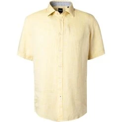 BOSS Hemd Luka 50448869/736 Kurzarmhemd, Regular Fit, Reines Leinen, Gelb meliert, Gelb