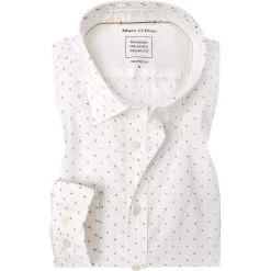 Marc O'Polo Hemd 122 7275 42216/A16 Shaped Fit, Bio Baumwolle, Weiß gemustert, Weiß
