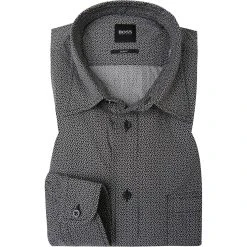 BOSS Hemd Marvyn 50448572/001 Slim Fit, Baumwoll-Stretch, Schwarz gemustert, Schwarz