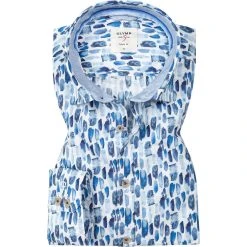 OLYMP Casual Level Five Body Fit 3008/74/00 Hemd, Popeline, Weiß-marine gemustert, Weiß