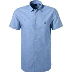 BOSS Hemd Magneton 50441345/460 Kurzarmhemd, Slim Fit, Baumwolle, Bleu meliert, Blau