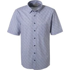 Haupt Hemd 7112828222/40707 Kurzarmhemd, Regular Fit, Baumwolle, Blau-weiß gemustert, Blau-weiß-rot