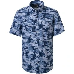 Haupt Hemd 7112838251/40708 Kurzarmhemd, Regular Fit, Baumwolle, Dunkelblau-weiß gemustert, Dunkelblau-weiß