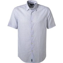Pierre Cardin Hemd 53915/000/27577/9000 Kurzarmhemd, Modern Fit, Baumwolle, Weiß-blau gemustert, Weiß-blau-rot