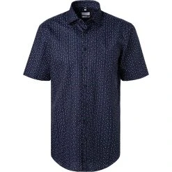 Seidensticker Hemd 198001/19 Kurzarmhemd, Regular Fit, Popeline, Blau gemustert, Blau