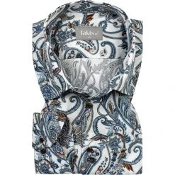 fakts Hemd 1004/256 Slim Fit, Baumwolle, Blau-weiß gemustert, Blau