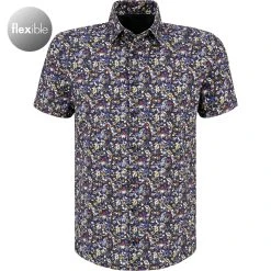 OLYMP Level Five Body Fit 2010/72/18 Kurzarmhemd, Jersey geruchshemmend, Multicolor gemustert, Marine