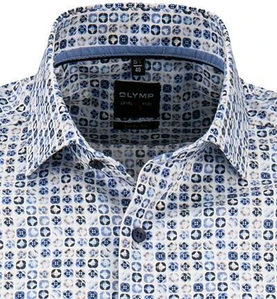 OLYMP Level Five Body Fit 2100/72/11 Kurzarmhemd, Jersey geruchshemmend, Weiß-blau gemustert, Bleu 3 OLYMP Level Five Body Fit 2100/72/11 Kurzarmhemd, Jersey geruchshemmend, Weiß-blau gemustert, Bleu – Bild 3