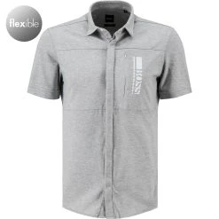 BOSS Hemd Baia 50448744/059 Kurzarmhemd, Slim Fit, Jersey-Piqué, Hellgrau meliert, Hellgrau