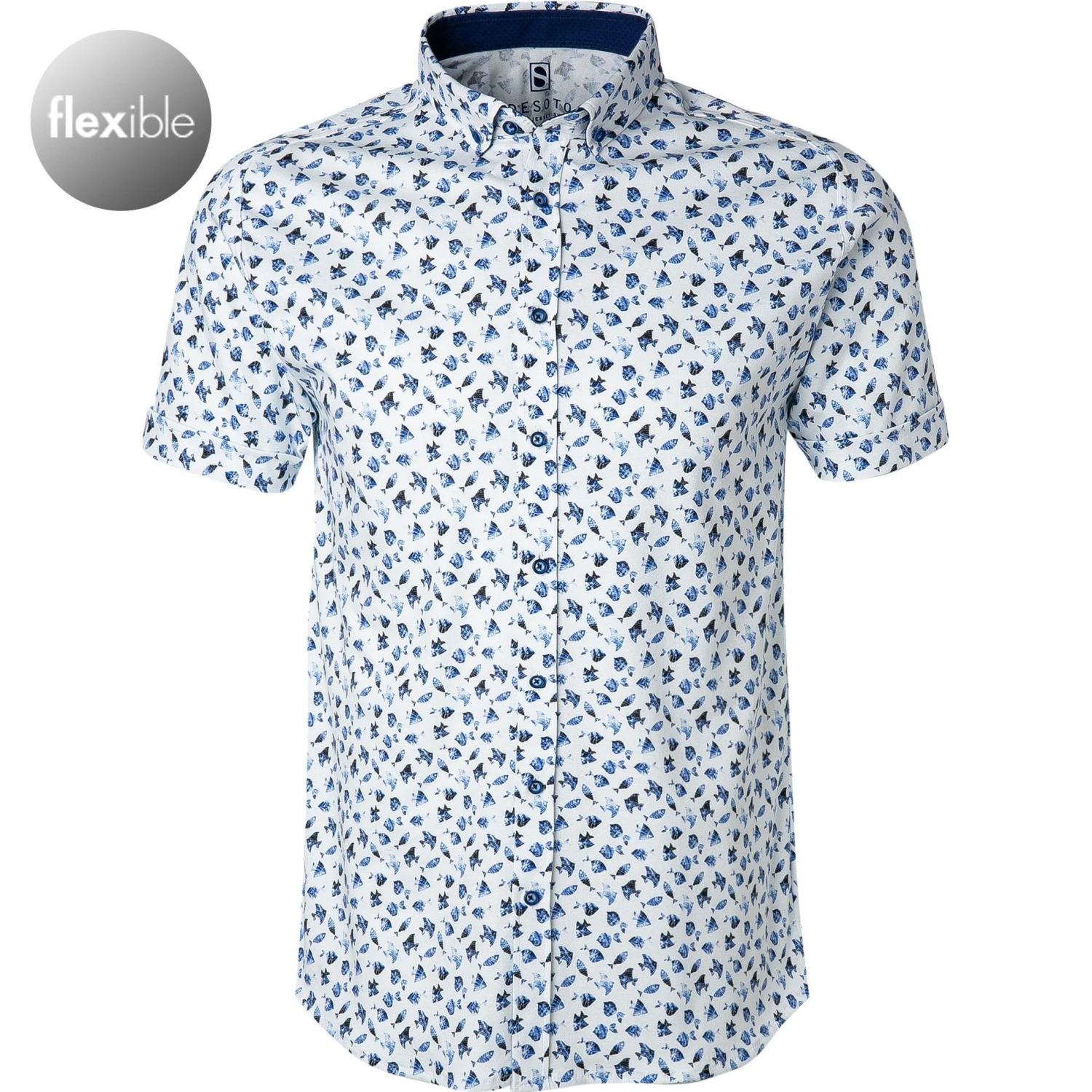 DESOTO Hemd Modern B.D. 41131-3/532 Kurzarmhemd, Jersey, Weiß-blau gemustert, Weiß-blau 1 DESOTO Hemd Modern B.D. 41131-3/532 Kurzarmhemd, Jersey, Weiß-blau gemustert, Weiß-blau