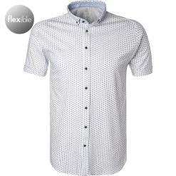 DESOTO Hemd Modern B.D. 41031-3/522 Kurzarmhemd, Jersey, Weiß-blau gemustert, Weiß-blau