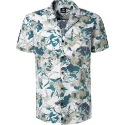 Strellson Hemd Cray 30026183/320 Kurzarmhemd, Baumwolle, Weiß-grün gemustert, Weiß-grün