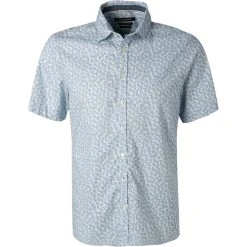 Marc O'Polo Hemd 123 7201 41012/H85 Kurzarmhemd, Shaped Fit, Baumwolle, Hellblau gemustert, Hellblau