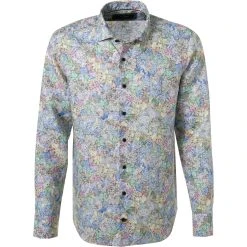 OLYMP Signature Tailored Fit 8550/74/47 Hemd, Reines Leinen, Oliv gemustert, Oliv