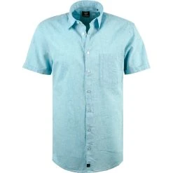 Strellson Hemd Corvin 30026190/450 Kurzarmhemd, Baumwolle-Leinen, Türkis meliert, Hellblau