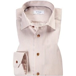 ETON Hemd 1000/02202/ Contemporary Fit, Baumwolle, Weiß-braun gestreift, Weiß-braun