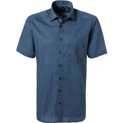 OLYMP Luxor Modern Fit 1304/72/18 Kurzarmhemd, Baumwolle, Marineblau gemustert, Marine