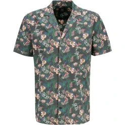 Strellson Hemd Cray 30026194/001 Kurzarmhemd, Baumwolle, Dunkelgrün gemustert, Dunkelgrün