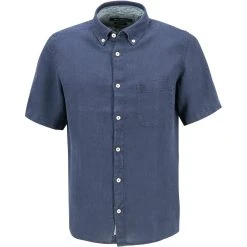 Marc O'Polo Hemd M23 7428 41014/896 Kurzarmhemd, Regular Fit, Reines Leinen, Dunkelblau
