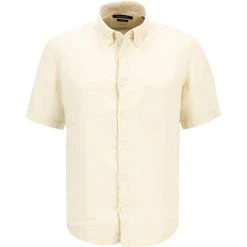 Marc O'Polo Hemd 123 7428 41014/115 Kurzarmhemd, Regular Fit, Reines Leinen, Ecru, Weiß