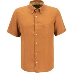 Marc O'Polo Hemd 123 7428 41014/768 Kurzarmhemd, Regular Fit, Reines Leinen, Braun