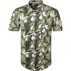 Strellson Hemd Corvin 30026202/310 Kurzarmhemd, Baumwolle, Oliv-grün gemustert, Grün