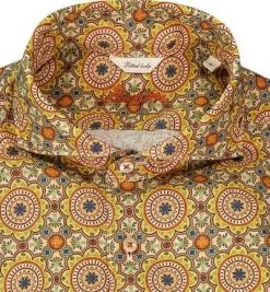 Stenströms Hemd 675221/8187/731 Fitted Body, Reines Leinen, Gelb-olive gemustert, Braun-grün -hemdenverkauf 365517 norm2