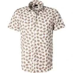 BOSS Hemd Rash 50448073/263 Kurzarmhemd, Baumwoll-Stretch, Weiß-hellbraun gemustert, Khaki