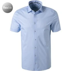 OLYMP Level Five Body Fit 2014/72/11 Kurzarmhemd, Jersey geruchshemmend, Bleu-weiß gemustert , Bleu