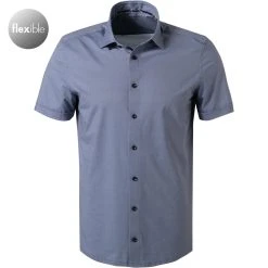 OLYMP Level Five Body Fit 2014/72/18 Kurzarmhemd, Jersey geruchshemmend, Dunkelblau-weiß gemustert , Marine