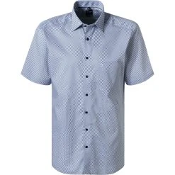OLYMP Luxor Modern Fit 1304/72/00 Kurzarmhemd, Baumwolle, Weiß-blau gemustert, Weiß