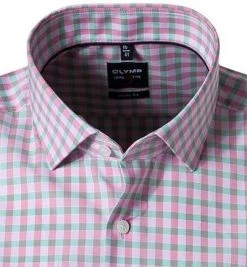 OLYMP Level Five Body Fit 2082/72/81 Kurzarmhemd, Baumwolle, Rosa-grün kariert, Pink -hemdenverkauf 365824 norm2