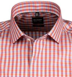 OLYMP Level Five Body Fit 2082/72/35 Kurzarmhemd, Baumwolle, Rot-blau kariert, Rot -hemdenverkauf 365826 norm2