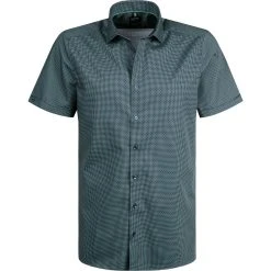 OLYMP Level Five Body Fit 2104/72/45 Kurzarmhemd, Baumwolle, Nachtblau-grün gemustert, Grün